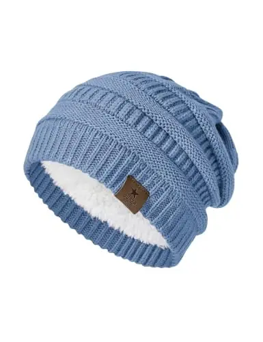 Durio Womens Knit Beanie Winter Thick Solid Fleece Lined Beanie Hats for Women Men Unisex Warm Skiing Beanies 