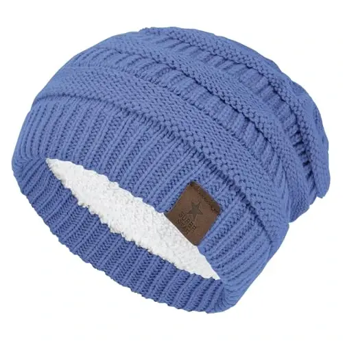 Durio Womens Knit Beanie Winter Thick Solid Fleece Lined Beanie Hats for Women Men Unisex Warm Skiing Beanies - 1