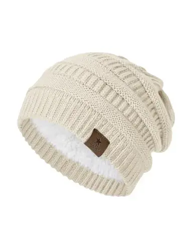 Durio Womens Knit Beanie Winter Thick Solid Fleece Lined Beanie Hats for Women Men Unisex Warm Skiing Beanies 