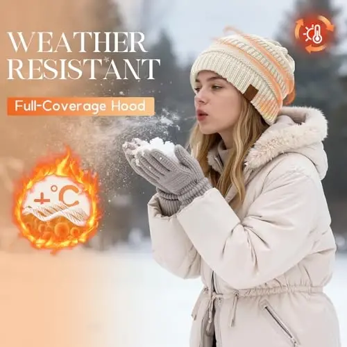 Durio Womens Knit Beanie Winter Thick Solid Fleece Lined Beanie Hats for Women Men Unisex Warm Skiing Beanies - 4