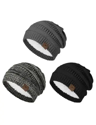 Durio Womens Knit Beanie Winter Thick Solid Fleece Lined Beanie Hats for Women Men Unisex Warm Skiing Beanies - 1