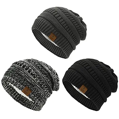Durio Womens Knit Beanie Winter Thick Solid Fleece Lined Beanie Hats for Women Men Unisex Warm Skiing Beanies 