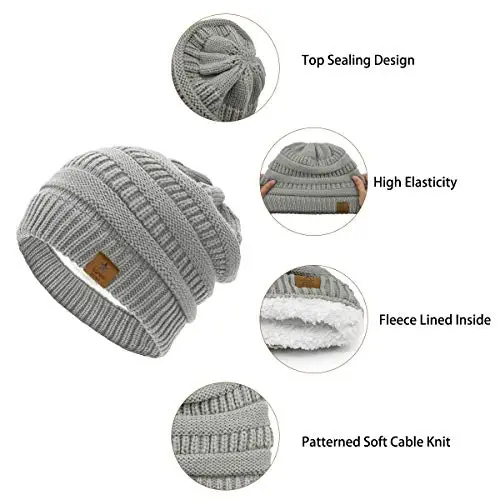 Durio Womens Knit Beanie Winter Thick Solid Fleece Lined Beanie Hats for Women Men Unisex Warm Skiing Beanies - DURIO (1)