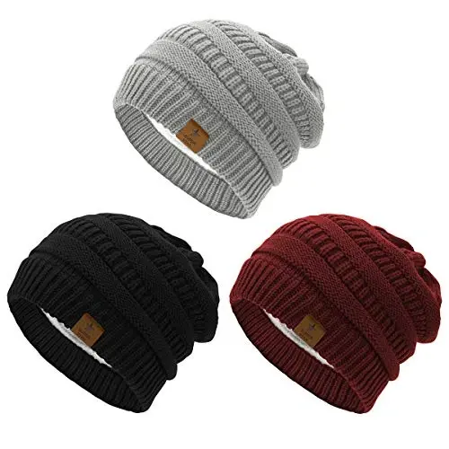 Durio Womens Knit Beanie Winter Thick Solid Fleece Lined Beanie Hats for Women Men Unisex Warm Skiing Beanies 