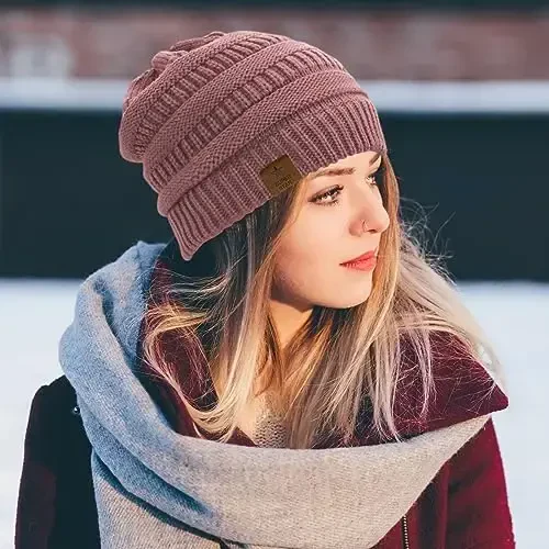 Durio Womens Knit Beanie Winter Thick Solid Fleece Lined Beanie Hats for Women Men Unisex Warm Skiing Beanies - 5