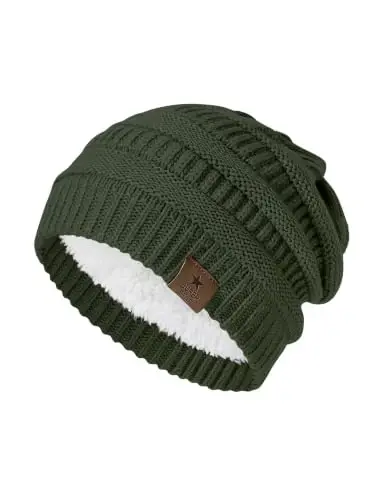 Durio Womens Knit Beanie Winter Thick Solid Fleece Lined Beanie Hats for Women Men Unisex Warm Skiing Beanies - DURIO