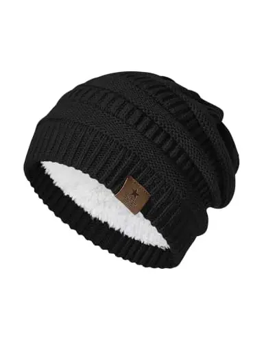 Durio Womens Knit Beanie Winter Thick Solid Fleece Lined Beanie Hats for Women Men Unisex Warm Skiing Beanies - 1
