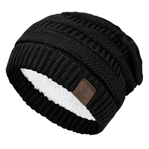 Durio Womens Knit Beanie Winter Thick Solid Fleece Lined Beanie Hats for Women Men Unisex Warm Skiing Beanies 