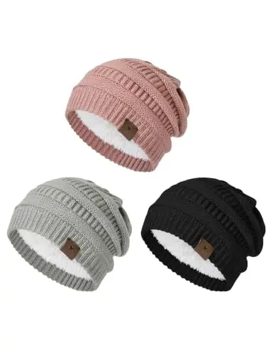 Durio Womens Knit Beanie Winter Thick Solid Fleece Lined Beanie Hats for Women Men Unisex Warm Skiing Beanies 