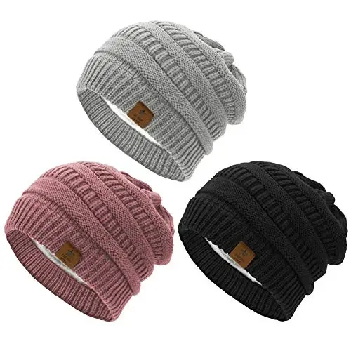 Durio Womens Knit Beanie Winter Thick Solid Fleece Lined Beanie Hats for Women Men Unisex Warm Skiing Beanies 