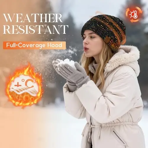 Durio Womens Knit Beanie Winter Thick Solid Fleece Lined Beanie Hats for Women Men Unisex Warm Skiing Beanies - 4