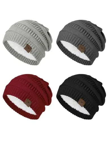 Durio Womens Knit Beanie Winter Thick Solid Fleece Lined Beanie Hats for Women Men Unisex Warm Skiing Beanies 