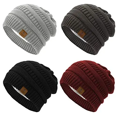 Durio Womens Knit Beanie Winter Thick Solid Fleece Lined Beanie Hats for Women Men Unisex Warm Skiing Beanies - 1