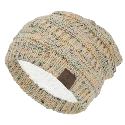 Durio Womens Knit Beanie Winter Thick Solid Fleece Lined Beanie Hats for Women Men Unisex Warm Skiing Beanies - 1