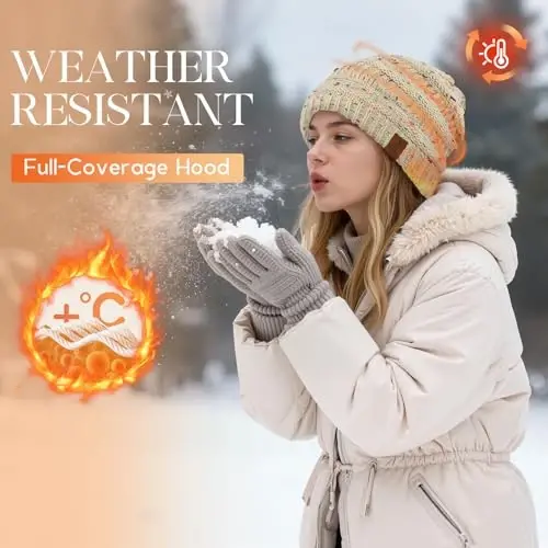 Durio Womens Knit Beanie Winter Thick Solid Fleece Lined Beanie Hats for Women Men Unisex Warm Skiing Beanies - 4