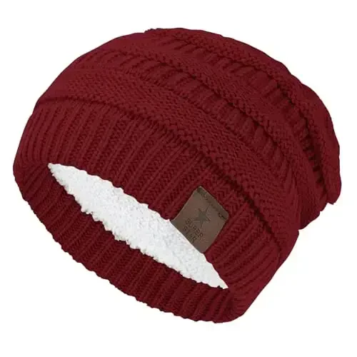 Durio Womens Knit Beanie Winter Thick Solid Fleece Lined Beanie Hats for Women Men Unisex Warm Skiing Beanies - 1
