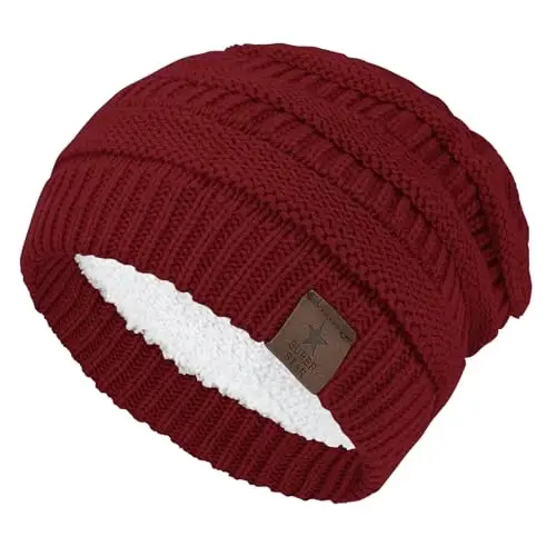 Durio Womens Knit Beanie Winter Thick Solid Fleece Lined Beanie Hats for Women Men Unisex Warm Skiing Beanies 