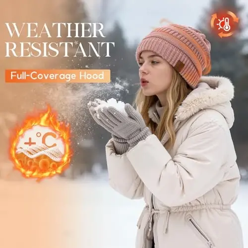 Durio Womens Knit Beanie Winter Thick Solid Fleece Lined Beanie Hats for Women Men Unisex Warm Skiing Beanies - 4
