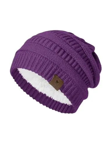 Durio Womens Knit Beanie Winter Thick Solid Fleece Lined Beanie Hats for Women Men Unisex Warm Skiing Beanies - 1