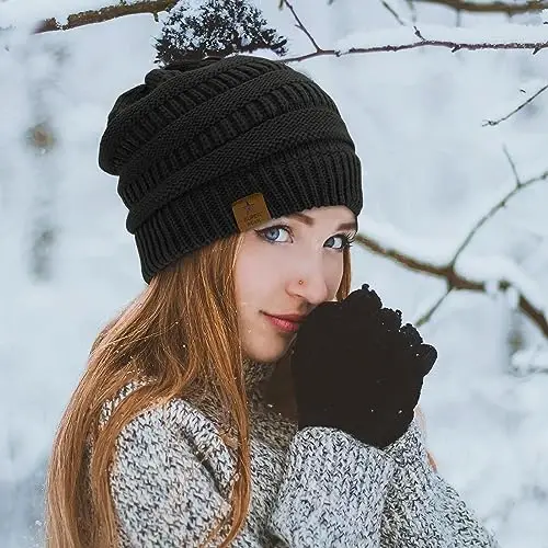 Durio Womens Knit Beanie Winter Thick Solid Fleece Lined Beanie Hats for Women Men Unisex Warm Skiing Beanies 