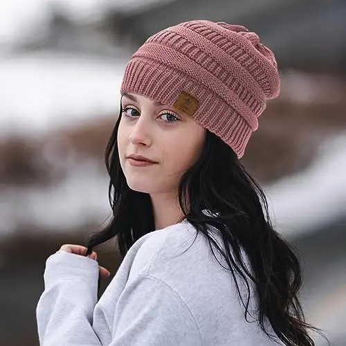 Durio Womens Knit Beanie Winter Thick Solid Fleece Lined Beanie Hats for Women Men Unisex Warm Skiing Beanies - 2
