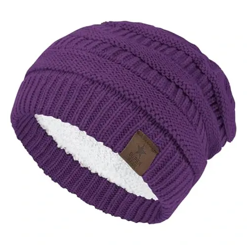 Durio Womens Knit Beanie Winter Thick Solid Fleece Lined Beanie Hats for Women Men Unisex Warm Skiing Beanies - 3