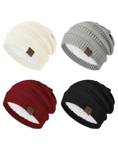Durio Womens Knit Beanie Winter Thick Solid Fleece Lined Beanie Hats for Women Men Unisex Warm Skiing Beanies 