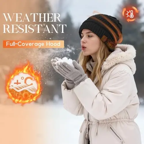 Durio Womens Knit Beanie Winter Thick Solid Fleece Lined Beanie Hats for Women Men Unisex Warm Skiing Beanies - 4