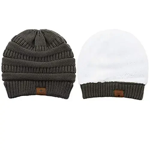 Durio Womens Knit Beanie Winter Thick Solid Fleece Lined Beanie Hats for Women Men Unisex Warm Skiing Beanies - 4