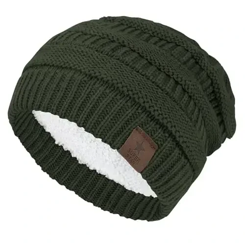 Durio Womens Knit Beanie Winter Thick Solid Fleece Lined Beanie Hats for Women Men Unisex Warm Skiing Beanies - 1