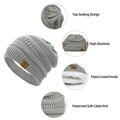 Durio Womens Knit Beanie Winter Thick Solid Fleece Lined Beanie Hats for Women Men Unisex Warm Skiing Beanies - DURIO (1)