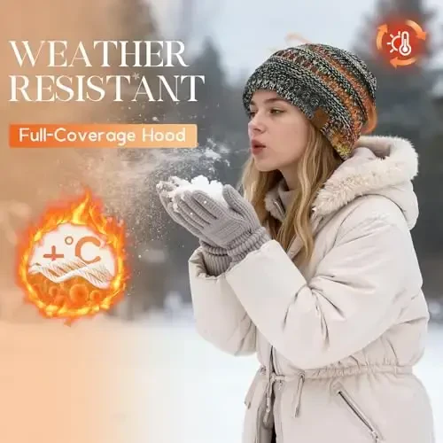 Durio Womens Knit Beanie Winter Thick Solid Fleece Lined Beanie Hats for Women Men Unisex Warm Skiing Beanies - DURIO (1)