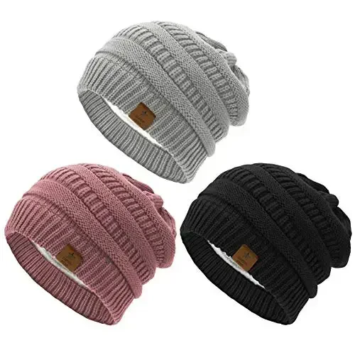 Durio Womens Knit Beanie Winter Thick Solid Fleece Lined Beanie Hats for Women Men Unisex Warm Skiing Beanies - 1