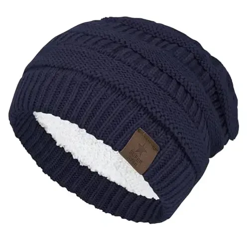 Durio Womens Knit Beanie Winter Thick Solid Fleece Lined Beanie Hats for Women Men Unisex Warm Skiing Beanies - 1
