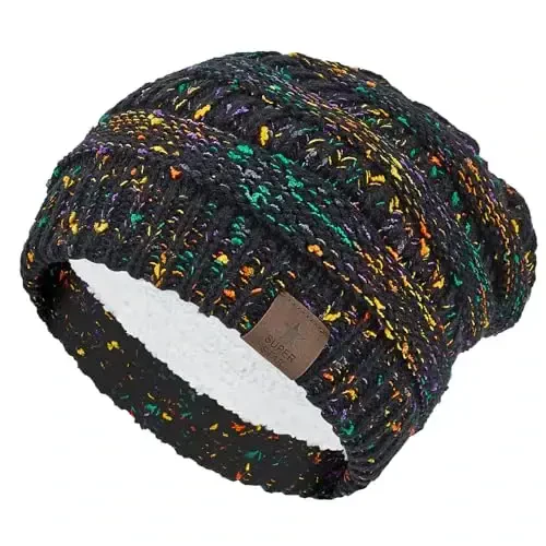 Durio Womens Knit Beanie Winter Thick Solid Fleece Lined Beanie Hats for Women Men Unisex Warm Skiing Beanies - 1