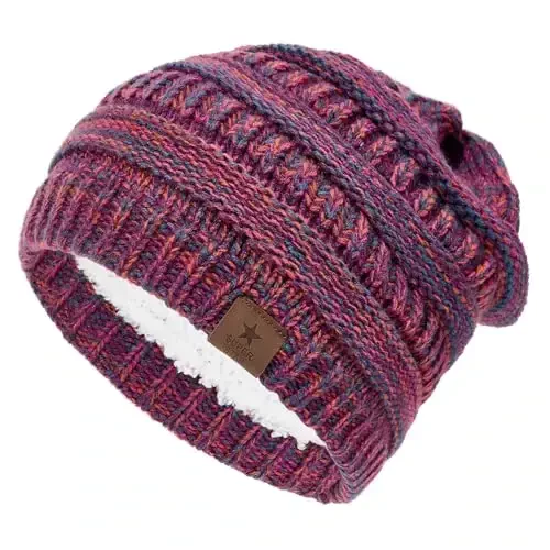 Durio Womens Knit Beanie Winter Thick Solid Fleece Lined Beanie Hats for Women Men Unisex Warm Skiing Beanies - 1