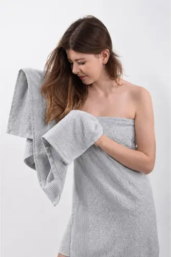 DURU 2 li Banyo havlu seti | Havlu | Havlu Takımı | Hamam Takımı | Çeyiz Havlusu - Açık Gri - 3