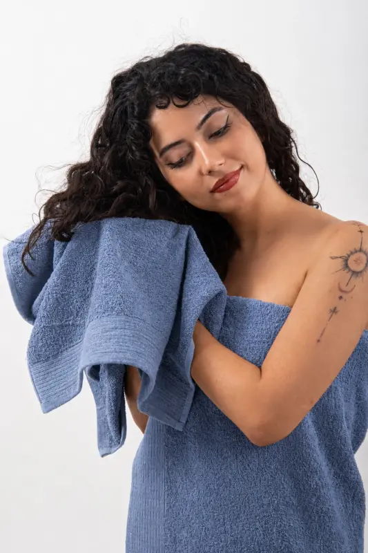 DURU 2 li Banyo havlu seti | Havlu | Havlu Takımı | Hamam Takımı | Çeyiz Havlusu - Mavi - 3