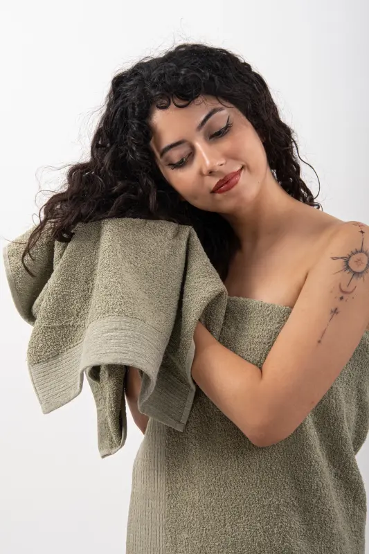 DURU 2-piece Bath towel set | Towel | Towel Set | Hammam Set | Dowry Towel - GREEN - 2