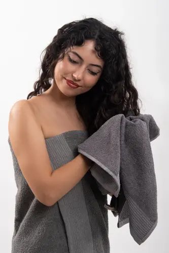 Duru 2 Piece Bath Towel Set | Towel | Towel Set | Hammam Set | Dowry Towel - Grey - 2