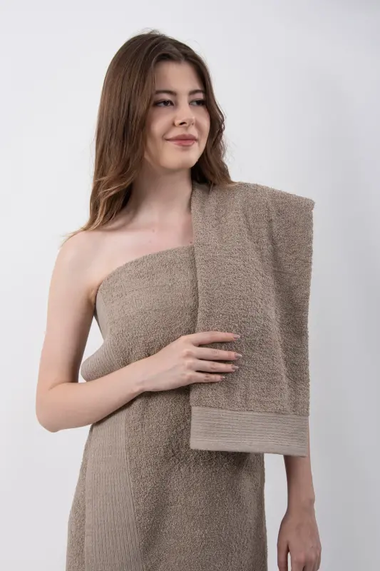DURU 2-piece Bath towel set | Towel | Towel Set | Turkish Bath Set | Dowry Towel-Brown - 5