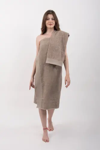 DURU 2-piece Bath towel set | Towel | Towel Set | Turkish Bath Set | Dowry Towel-Brown - 7