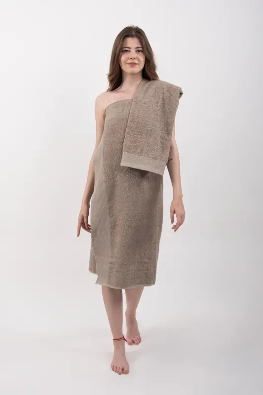 DURU 2-piece Bath towel set | Towel | Towel Set | Turkish Bath Set | Dowry Towel-Brown - 4