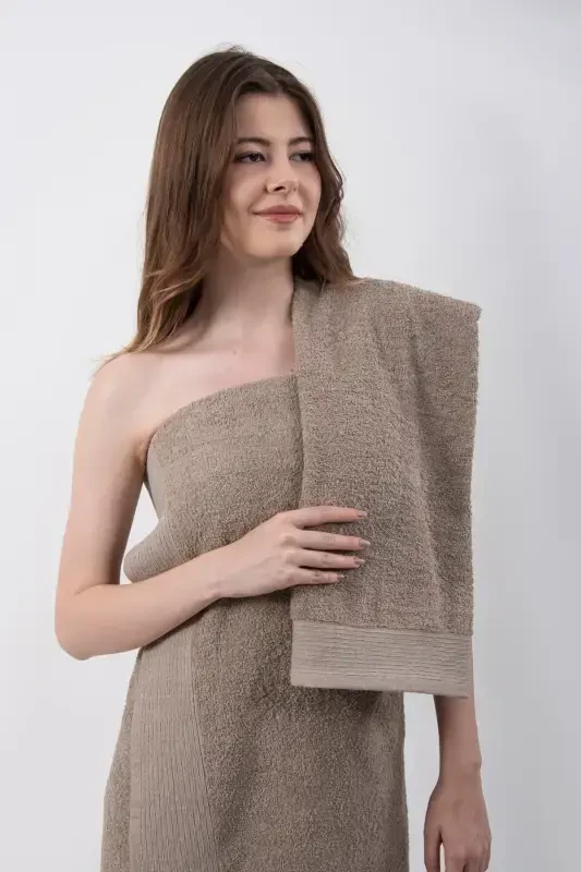 DURU 2-piece Bath towel set | Towel | Towel Set | Turkish Bath Set | Dowry Towel-Brown - 1