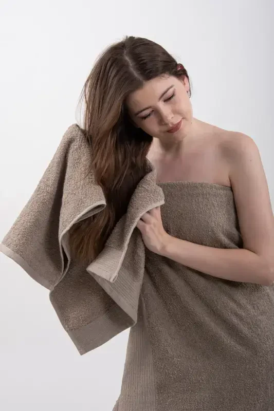 DURU 2-piece Bath towel set | Towel | Towel Set | Turkish Bath Set | Dowry Towel-Brown - 2