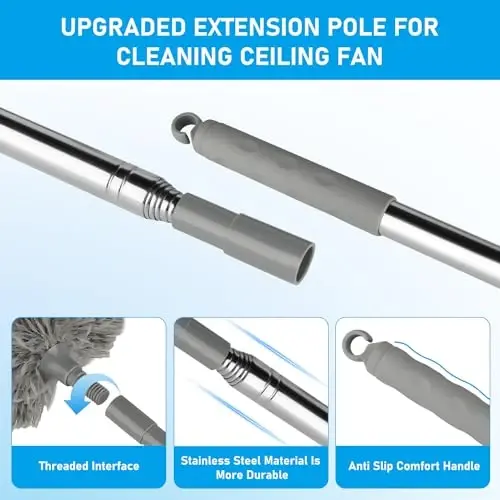 Duster with Extension Pole, Cobweb Cleaner Duster Tools with 2 Microfiber Heads, 15-100 inch Extra Long Aluminum Telescoping Pole for Cleaning Ceiling Fan, Blinds, Furniture, Cars - 3
