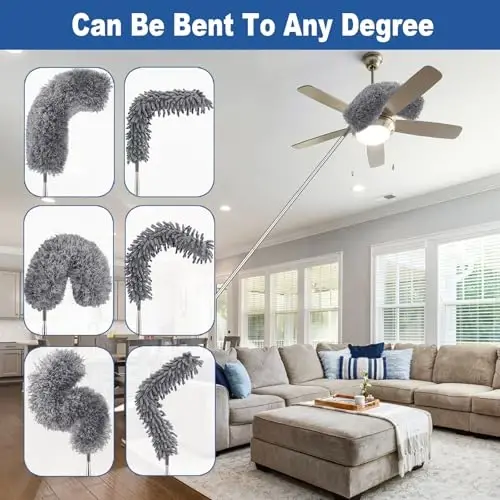 Dusters for Cleaning High Ceiling Fan, Microfiber Duster with Extension Pole 30-100 Inches, FUUNSOO Retractable Gap Dust Brush Cleaner Long Feather Duster for Cleaning Cobweb, Blinds, Furniture - 3