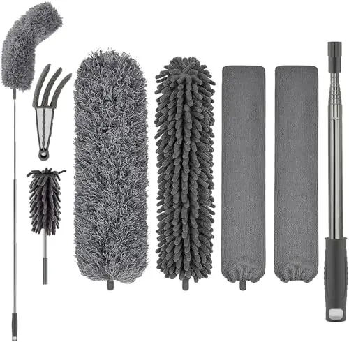 Dusters for Cleaning High Ceiling Fan, Microfiber Duster with Extension Pole 30-100 Inches, FUUNSOO Retractable Gap Dust Brush Cleaner Long Feather Duster for Cleaning Cobweb, Blinds, Furniture - 6
