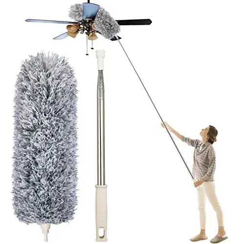 Dusters for Cleaning High Ceiling Fan, Newliton Microfiber Feather Duster with 30'' to 100'' Telescoping Extension Pole, Long Extendable Duster for Home Car Furniture Cobweb - 1