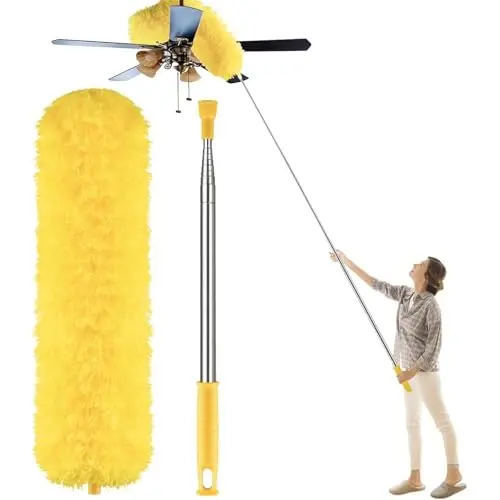 Dusters for Cleaning High Ceiling Fan, Newliton Microfiber Feather Duster with 30'' to 100'' Telescoping Extension Pole, Long Extendable Duster for Home Car Furniture Cobweb, Yellow - 1